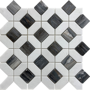 Foshan Italian Palissandro Blue White Bathroom Wall Hexagon Marble Stone Mosaic Modern Square Parquet Design for Interior Walls