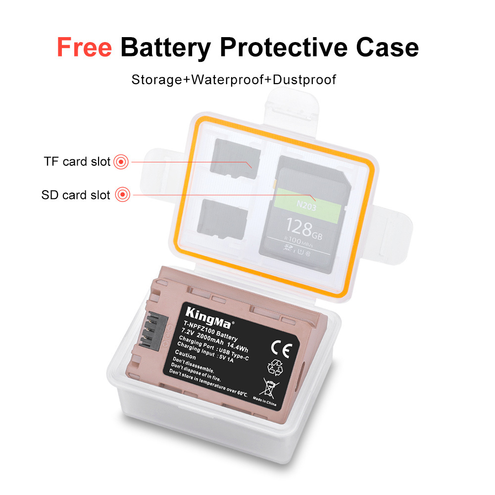 KingMa 2000mAh 7.2V USB-C Lithium-ion Battery Replacement NP-FZ100 For Sony A7 iii ILCE-9 A7M3 A7R3 A9 7RM3