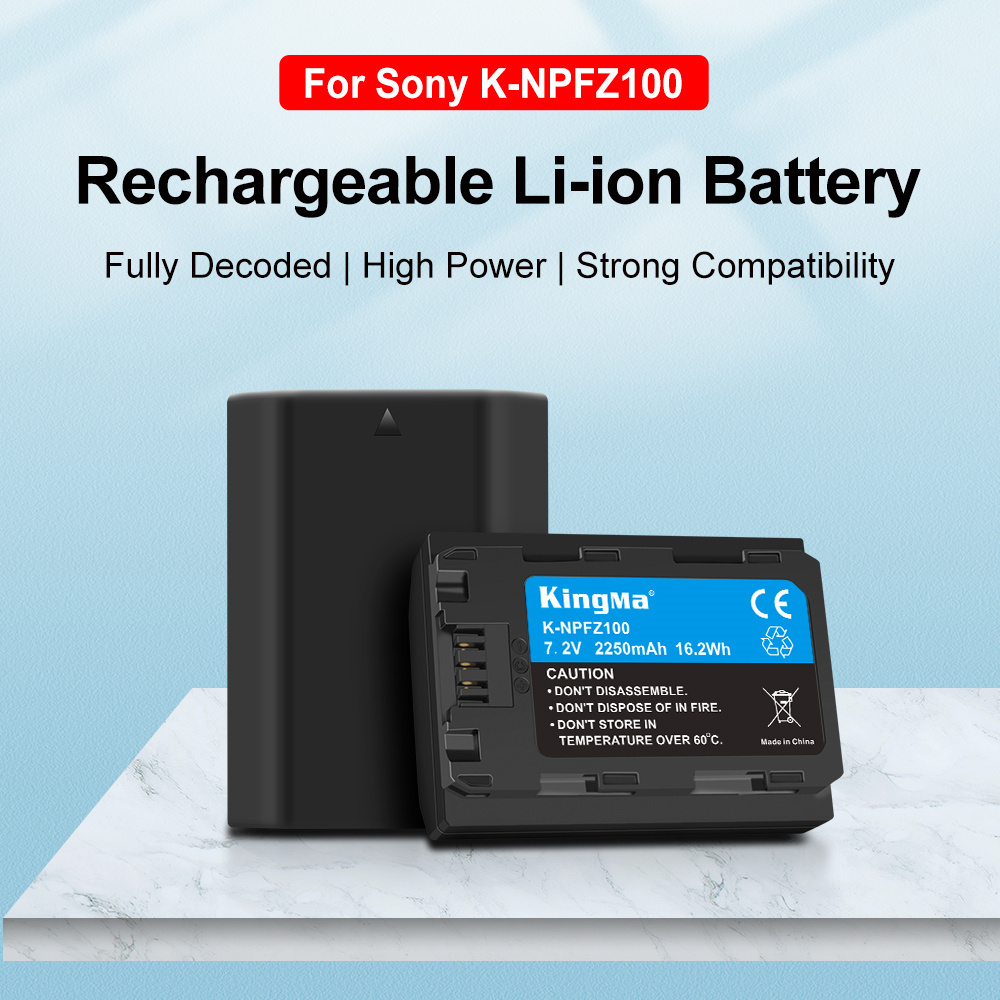 KingMa 2250mAh fully decoded NP-FZ100H high power rechargeable camera battery NP-FZ100 for SONY A9/A7R MARK 3/A7 MARK 3