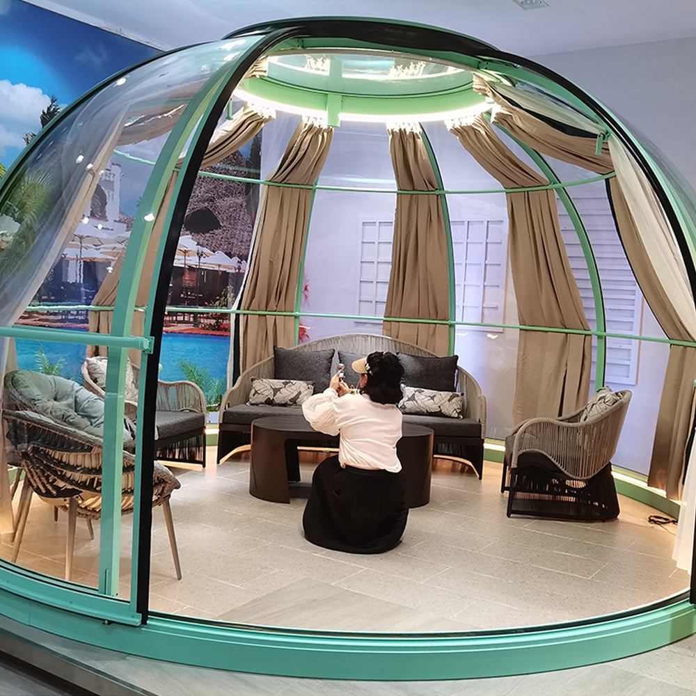 Aluminum Hot geodesic housed dome Tub Retractable Enclosure Spa Sunhouse Pool Dome  Free Standing bubble dome