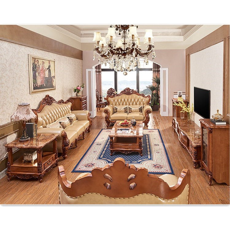 high quality European antique living room sofa genuine leather home furniture sofa set