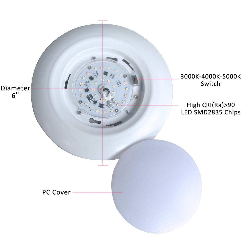 ETL 6 Inch LED Disk Ceiling Light Flush Mount LED Disk Light 3000K Warm White 3cct Dimmable