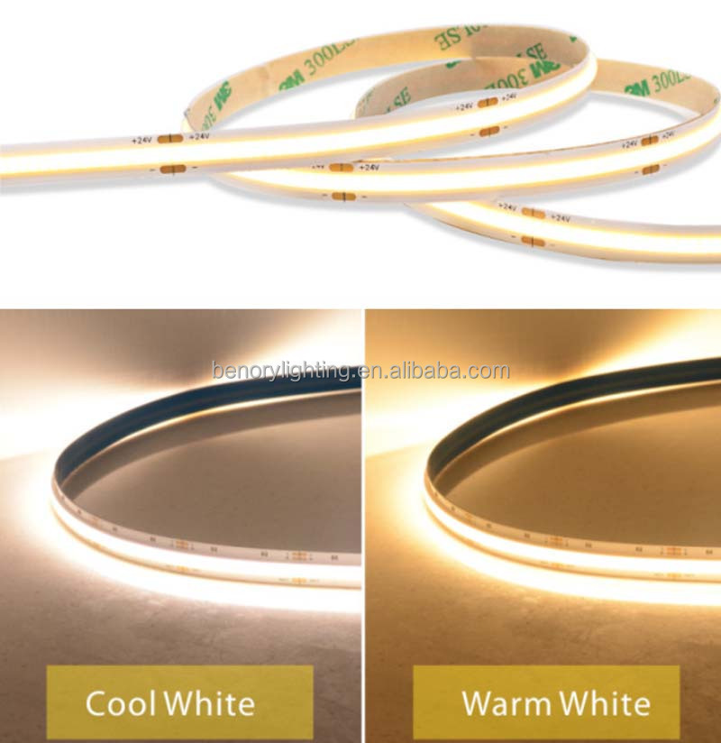 Benory KNX DMX PWM Loxone DC 24V CCT Tunable White LED Light Strip RA 90 High Density 608 LEDs Flexible  COB Led Strip Light