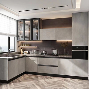 China Direct Factory Overall Cabinetry Design Melamine Faced Chipboard Grey Kitchen Cabinets