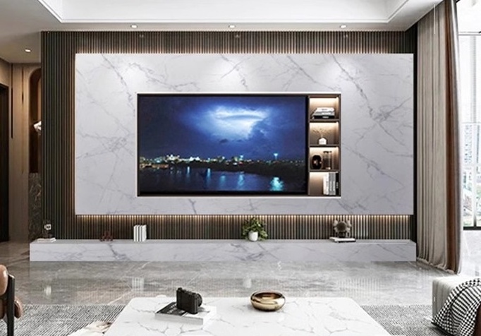 2024 luxury  tv stand modern grille stone grain background customize tv wall panel and cabinets