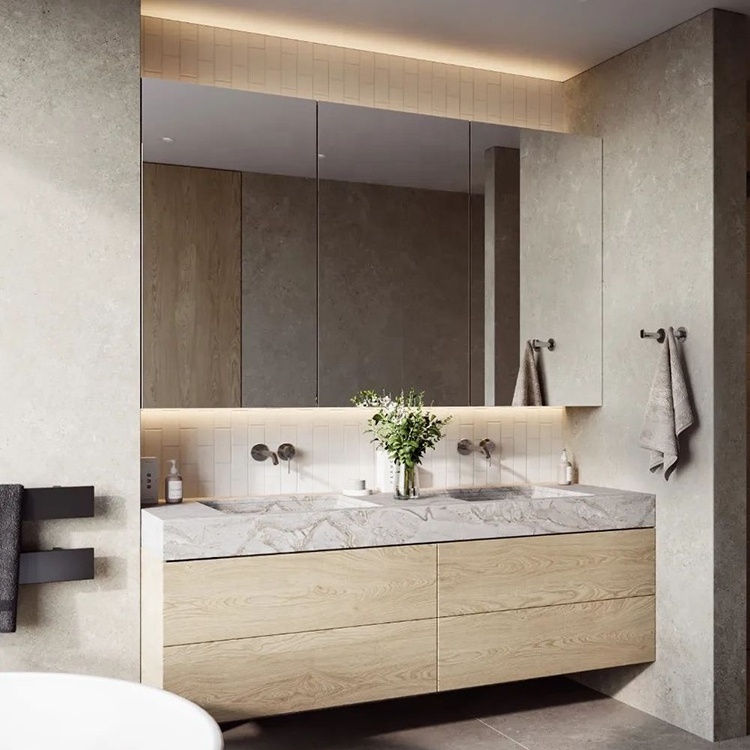 White Modern Hotel Bathroom Vanity For Villa Bathroom Double Vanities with Quartz Tops