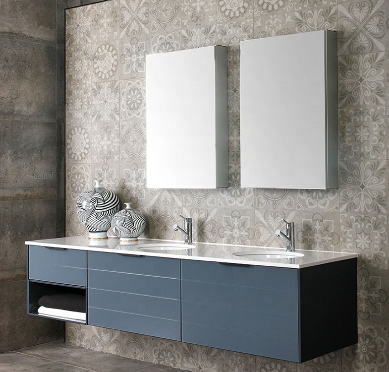 White Modern Hotel Bathroom Vanity For Villa Bathroom Double Vanities with Quartz Tops