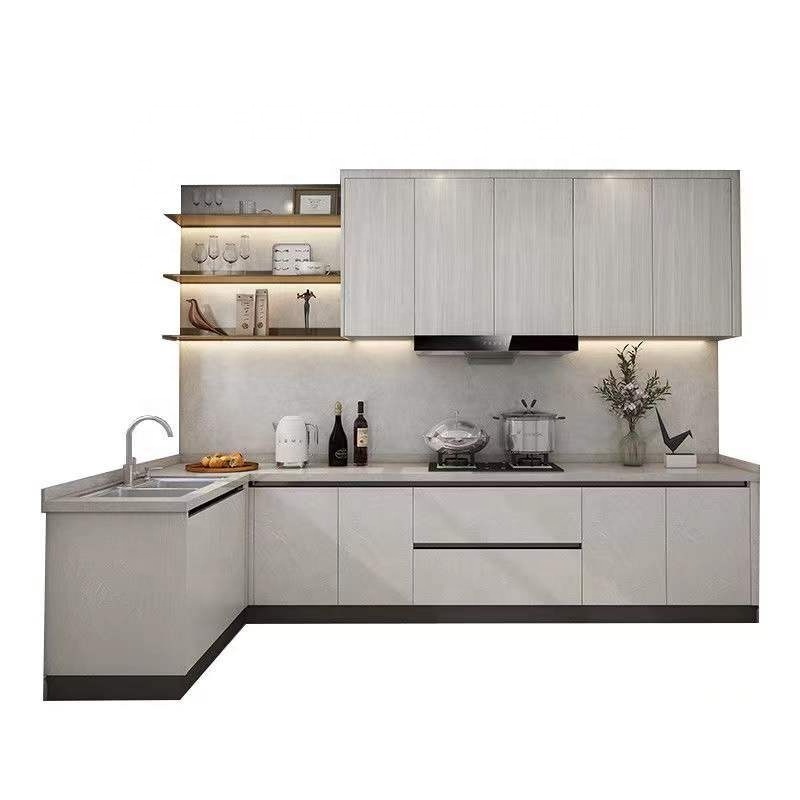 China Direct Factory Overall Cabinetry Design Melamine Faced Chipboard Grey Kitchen Cabinets