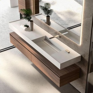 Modern Wall Mounted Single Basin Plywood Wood Bathroom Vanity With Smart Mirror