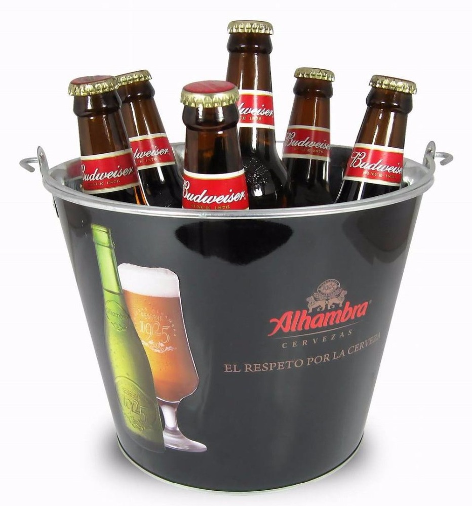 Amazon Custom logo stock 5L round Galvanized Metal Ice Bucket tin pail for 6 bottles of beer wine drinks