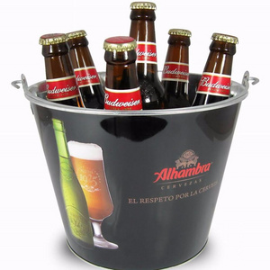 Amazon Custom logo stock 5L round Galvanized Metal Ice Bucket tin pail for 6 bottles of beer wine drinks