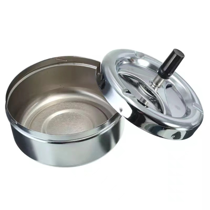 Amazon round push down rotating windproof stainless steel Ashtray with spinning lid