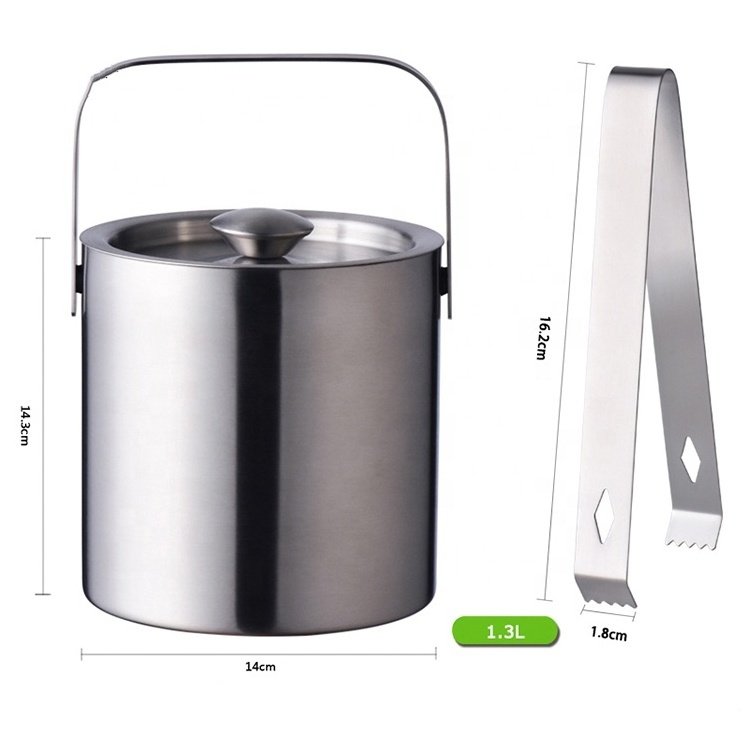 Hot sale LFGB good quality double wall 304 stainless steel ice bucket with tong lid and silicone ice cube mold tray