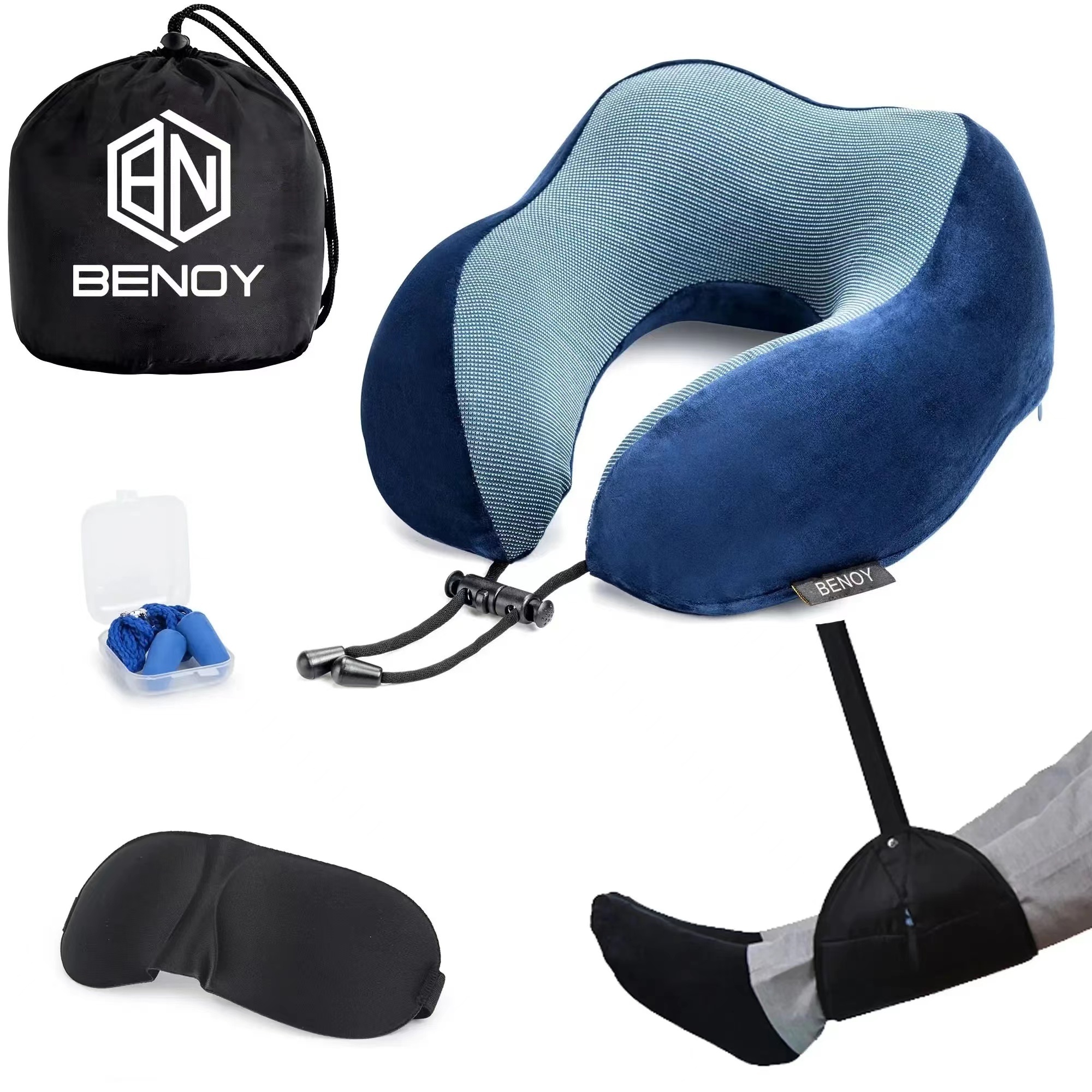 Hot sale new popular memory foam airplane travel neck head chin Support pillow set with footrest hammock for airline in stock