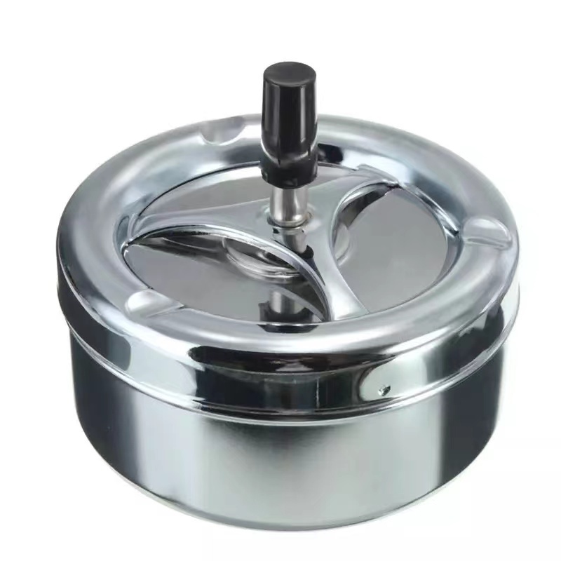 Amazon round push down rotating windproof stainless steel Ashtray with spinning lid