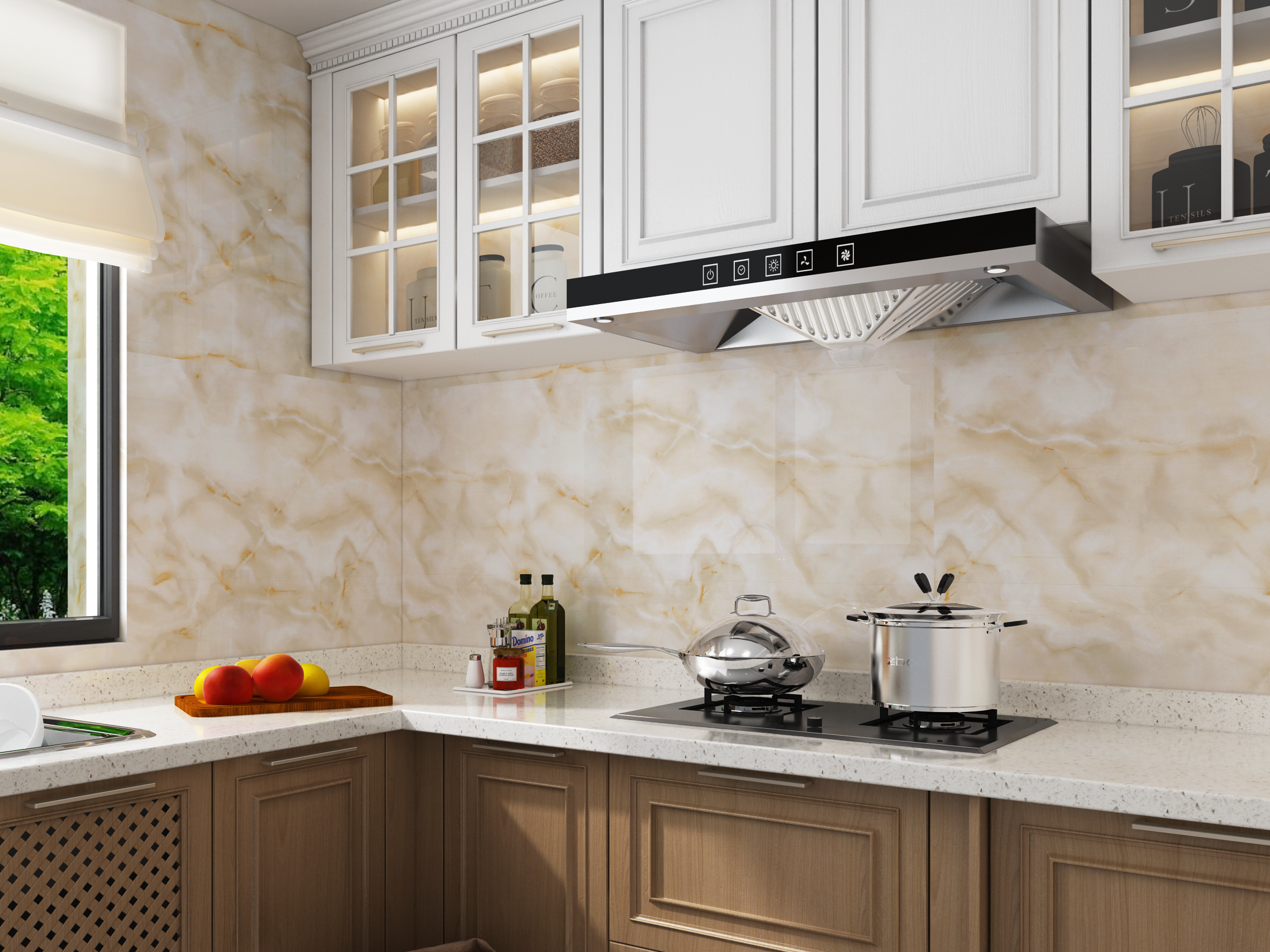 kitchen glossy decorative film oil proof sticker bathrooms wall paper marble wallpaper