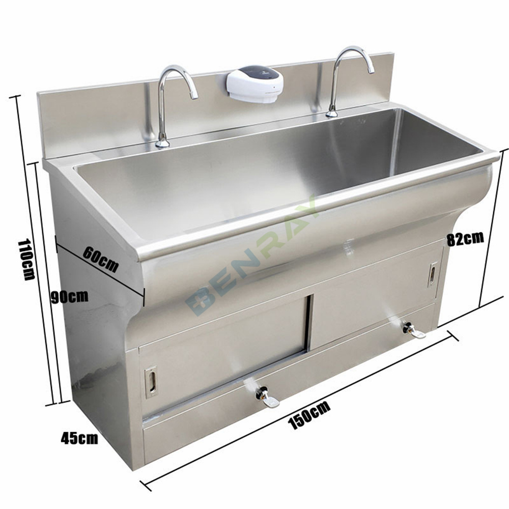 Guangzhou Induction Foot Pedal Hand Wash Sink Stainless Steel Hospital Surgical Scrub Sink Medical Basin Sink Price