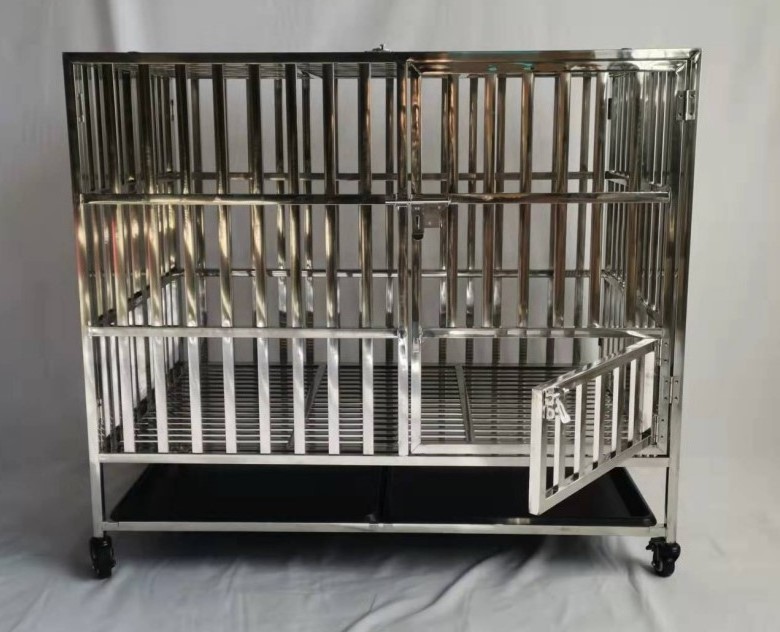 Folding Dog Cage Stainless Dog Crate Cage and Dog Kennels Large