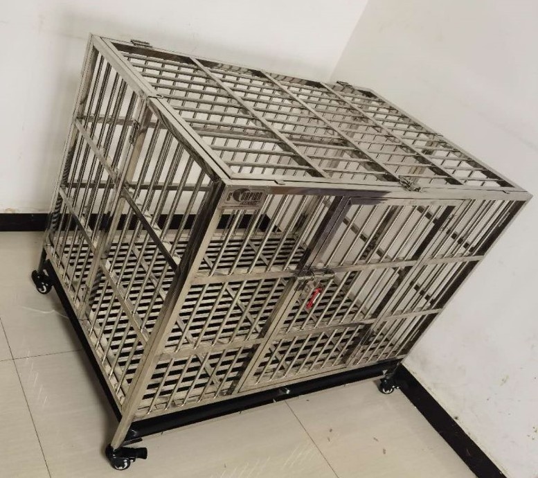 Heavy Duty  Stainless Steel Indoor Outdoor Dog Cage Folding Dog Crate included Wheels and Removable Trays