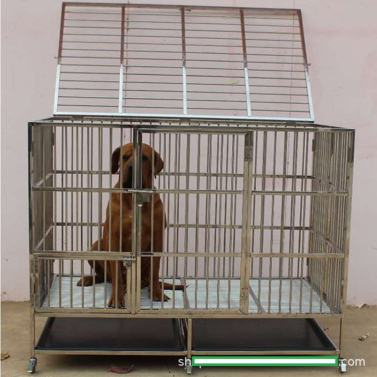 Heavy Duty  Stainless Steel Indoor Outdoor Dog Cage Folding Dog Crate included Wheels and Removable Trays