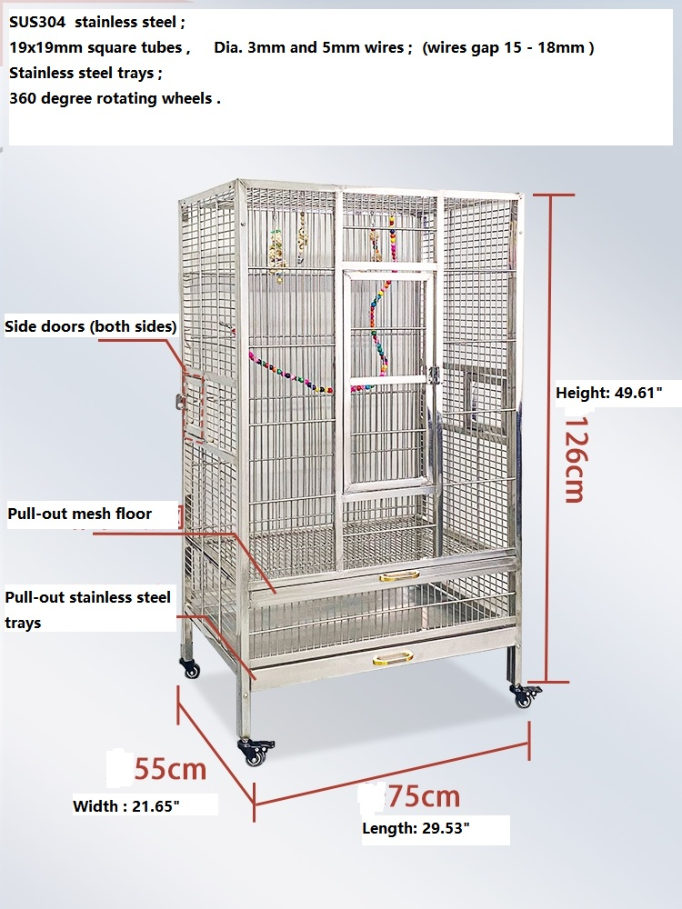 Large Cage for Birds Stainless Steel Parrot Bird Cage  SUS304