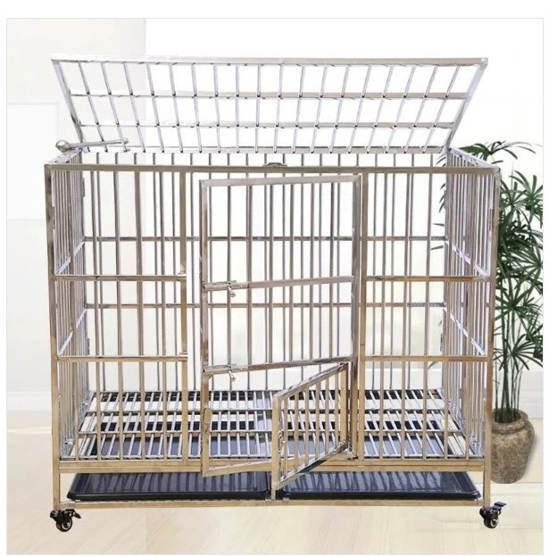 Folding Dog Cage Stainless Dog Crate Cage and Dog Kennels Large