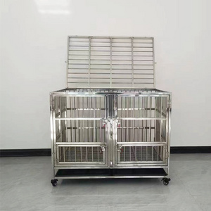 43 inch Stainless steel dog kennel foldable double door dog kennel with feeding doors and plastic mats