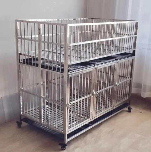 Folding Dog Cage Stainless Dog Crate Cage and Dog Kennels Large