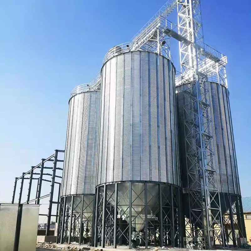 Large grain steel plate silo for granular material storage Welded steel silo cone low flat bottom thickened bulk grain steel sil