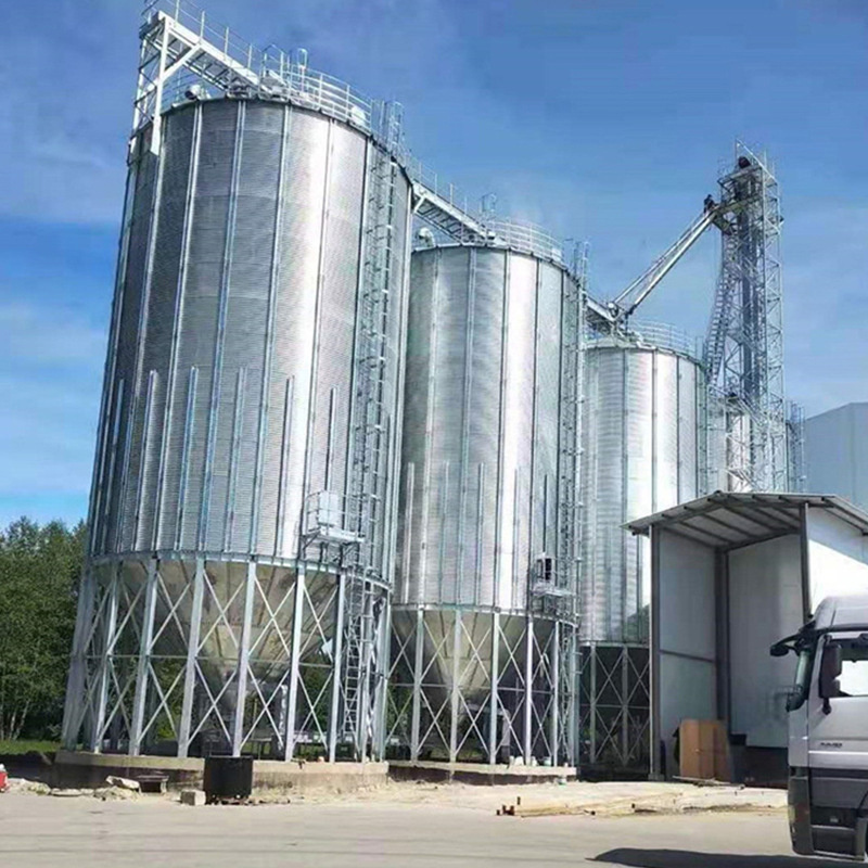 Large grain steel plate silo for granular material storage Welded steel silo cone low flat bottom thickened bulk grain steel sil