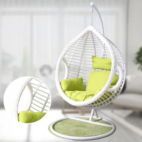 Modern rattan hanging couple white outdoor furniture comfortable design egg swing chair indoor with stand and cushion