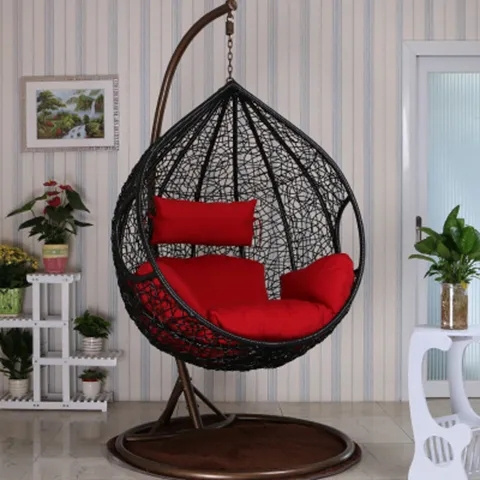 Modern rattan hanging couple white outdoor furniture comfortable design egg swing chair indoor with stand and cushion