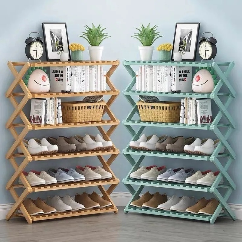 Home furniture 5 layers multifunctional living room display folding shelf bamboo rack cabinet shoe racks storage for sale