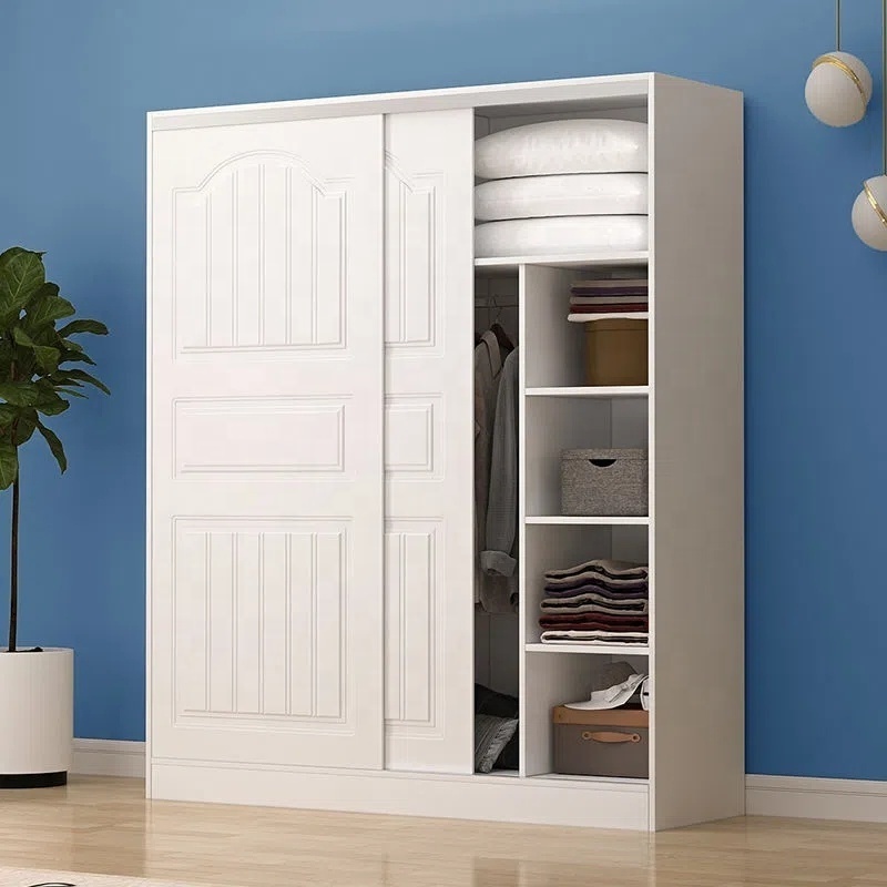 Industrial 2 door small cheap white scandinavian minimalist wardrobes sliding cabinets closet modern designs for small bedroom