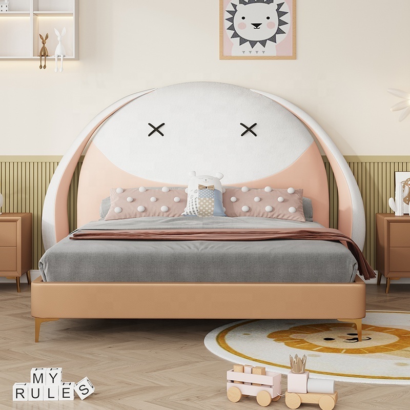 Save space cute pink rabbit cartoon for home children's bedding bed upholstered wooden beds for 10 years old children