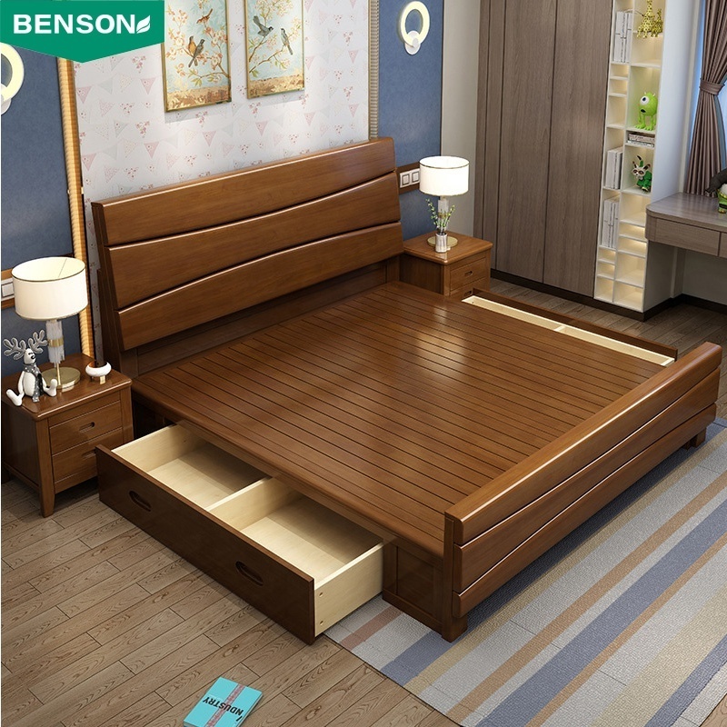 Chinese classic good quality panel bedroom set storage frame luxury furniture solid wood cheap wooden box bed design beds