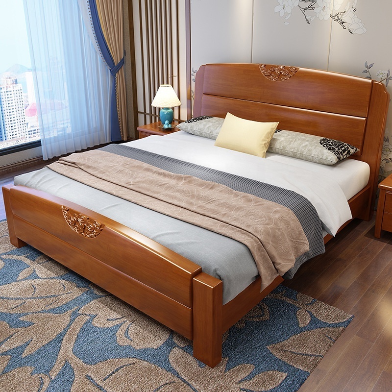 Exotic european plank luxury classic children modern furniture queen size latest design double wooden slat frame solid wood bed