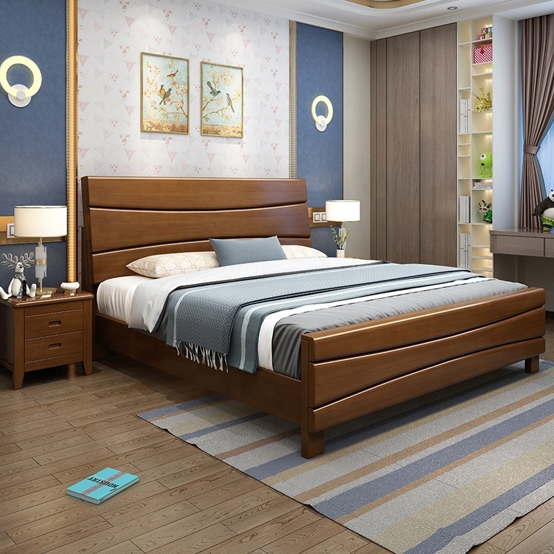 Chinese classic good quality panel bedroom set storage frame luxury furniture solid wood cheap wooden box bed design beds