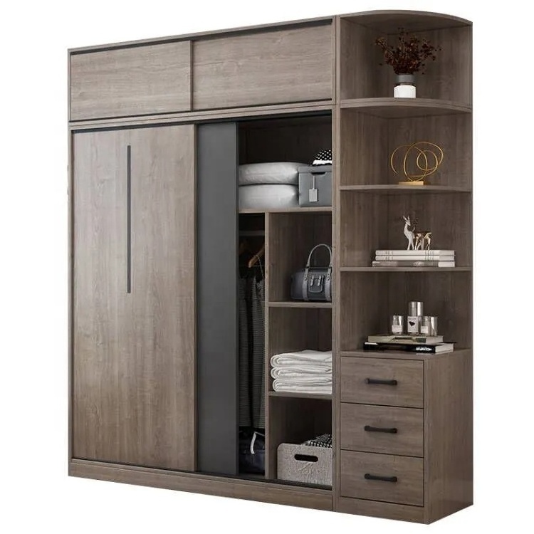 Cheap adult modern luxury hotel furniture sliding door closet clothes organizer wardrobe 3door fitting designs for small bedroom