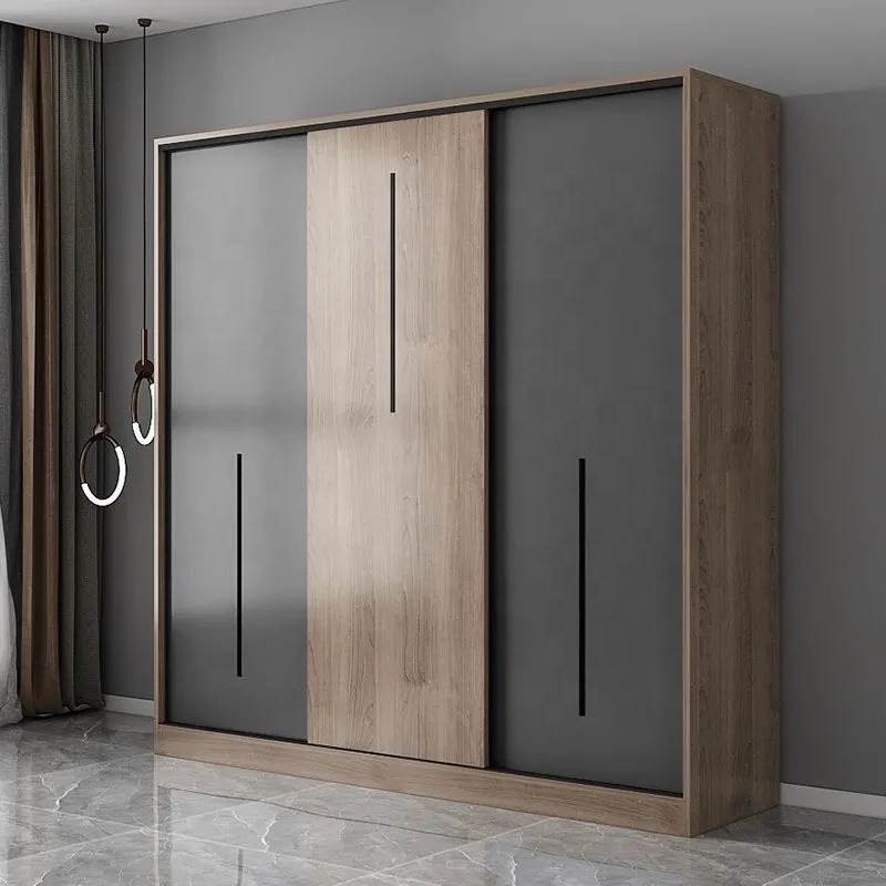 Cheap adult modern luxury hotel furniture sliding door closet clothes organizer wardrobe 3door fitting designs for small bedroom