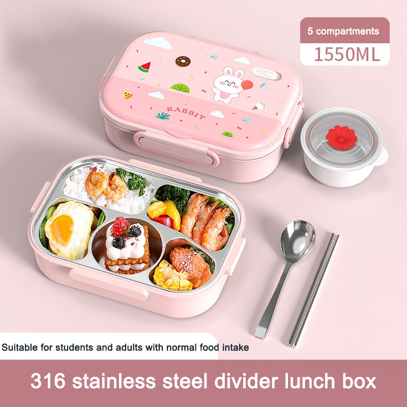 Aohea 316 stainless steel insulated lunch box cartoon primary school food grade children's divided box bento lunch box