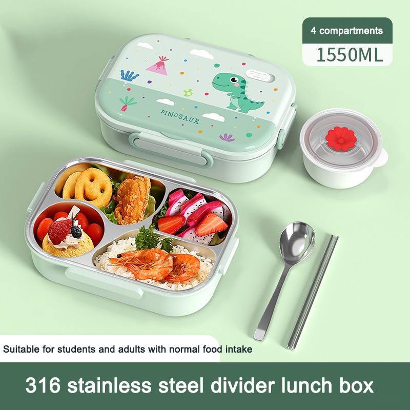 Aohea 316 stainless steel insulated lunch box cartoon primary school food grade children's divided box bento lunch box