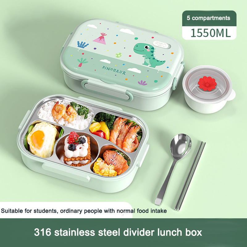 Aohea 316 stainless steel insulated lunch box cartoon primary school food grade children's divided box bento lunch box