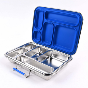 Aohea Factory BPA free school children thermal 5 compartments Custom silicone color 304 stainless steel bento lunch box