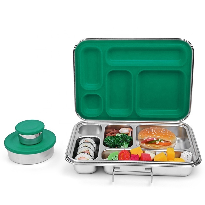 2023 Aohea Food Grade 304 Stainless Steel Kids Lunch Box Silicone Ring Stainless Steel Bento Box