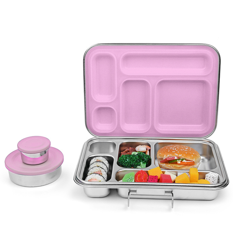 2023 Aohea Food Grade 304 Stainless Steel Kids Lunch Box Silicone Ring Stainless Steel Bento Box