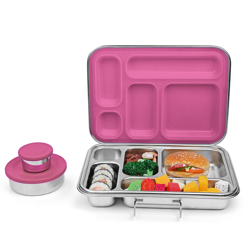 2023 Aohea Food Grade 304 Stainless Steel Kids Lunch Box Silicone Ring Stainless Steel Bento Box