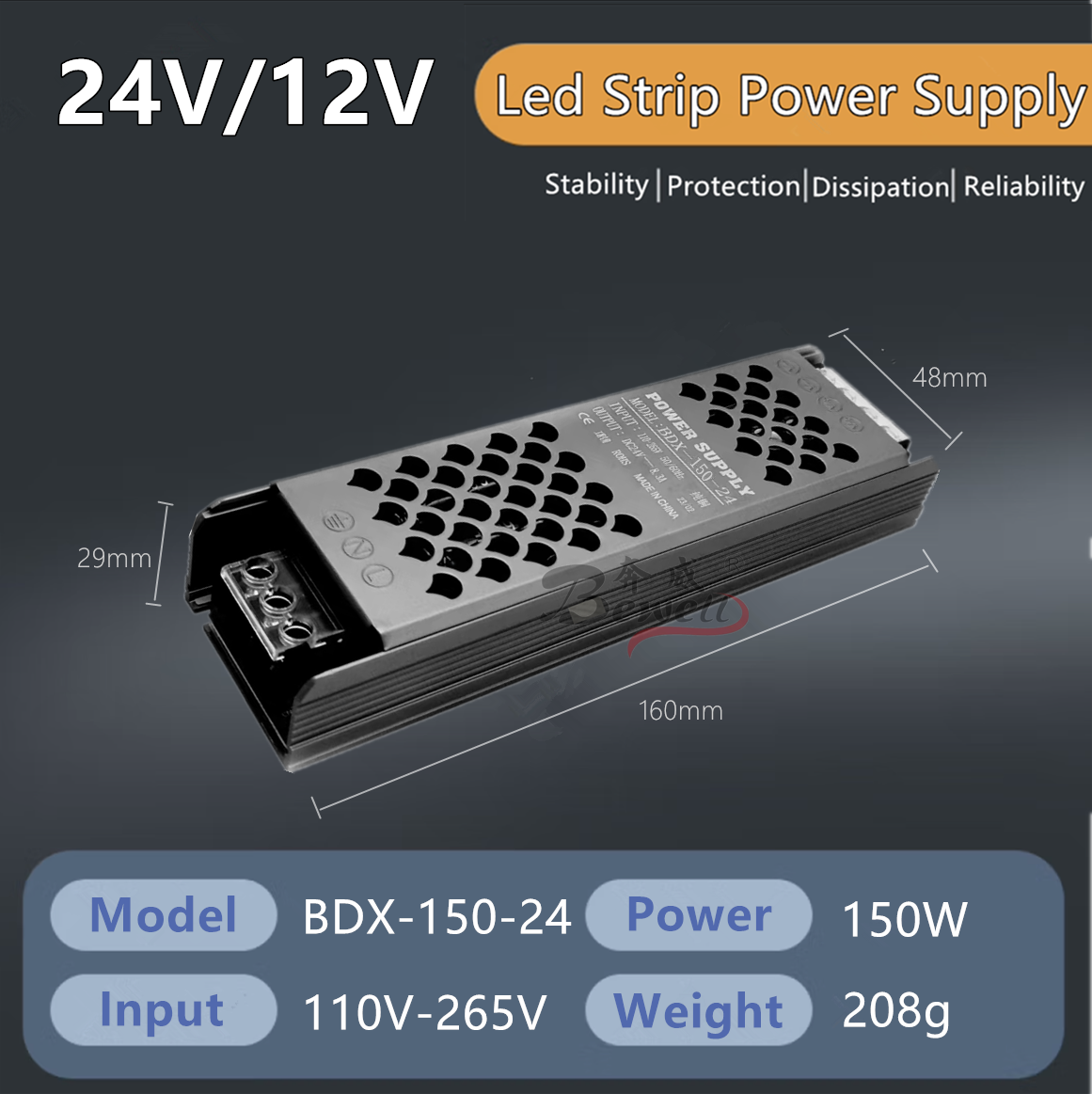 AC 110-265V to DC 12V LED Transformer 45W 60W 100W 150W 200W 300W 400W for Indoor Light Driver Switching Power Supply