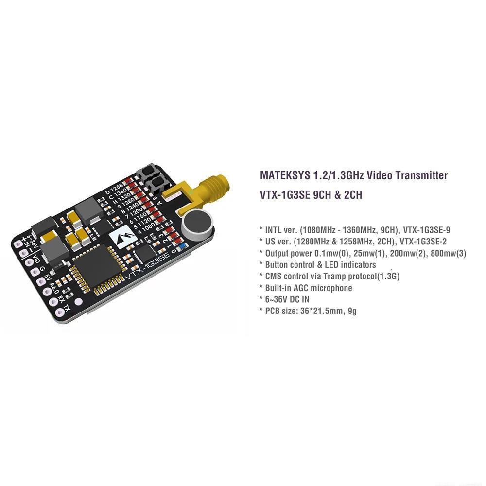 Matek System VRX-1G3-V2 1.2/ 1.3GHz Receiver 9CH Wid Band FPV Receiver Video Transmitter RC FPV Drone Long Range