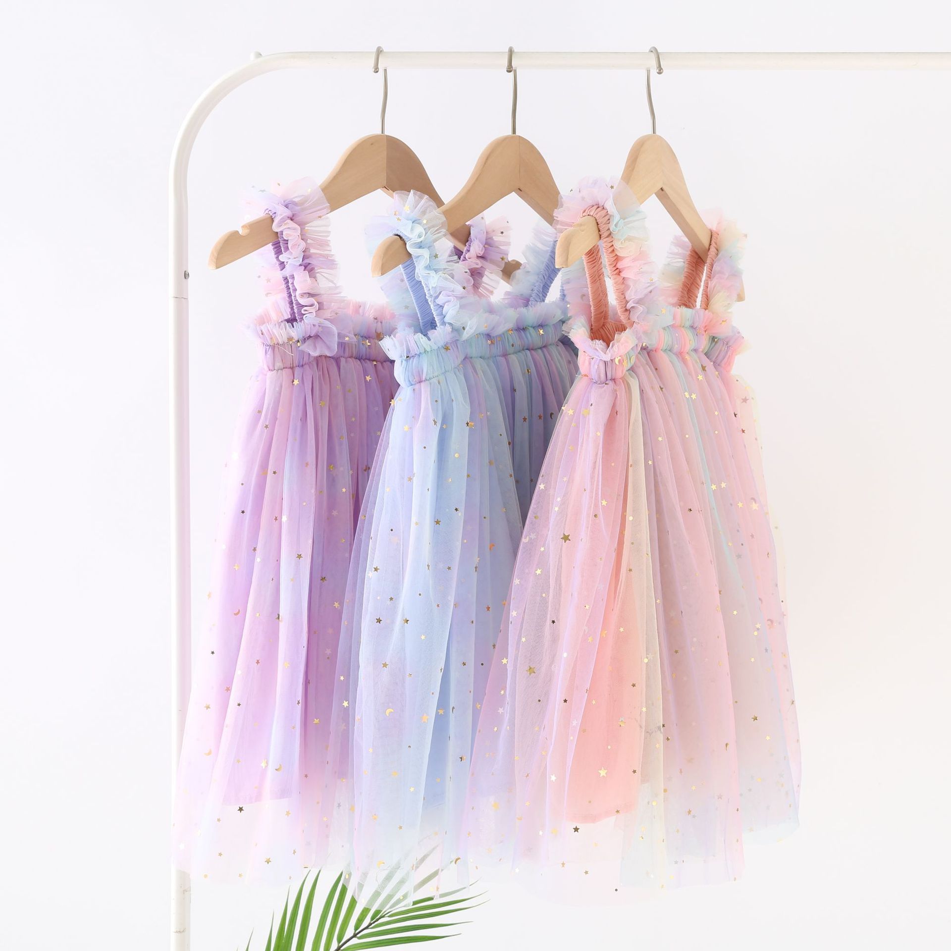 Wholesale summer baby toddler clothing sequined rainbow sling strap frock tulle baby girl summer dress tutu dresses